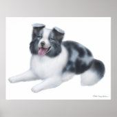 Happy Blue Merle Border Collie Dog Print (Voorkant)