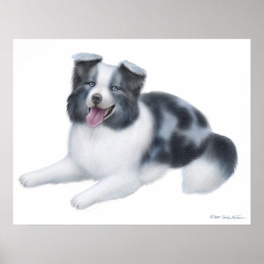Happy Blue Merle Border Collie Dog Print (Voorkant)