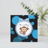 Happy Blue Monkey Baby Shower Kaart (Staand voorkant)