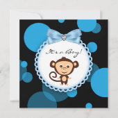 Happy Blue Monkey Baby Shower Kaart (Voorkant)