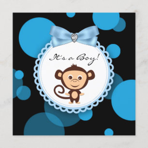 Happy Blue Monkey Baby shower Kaart