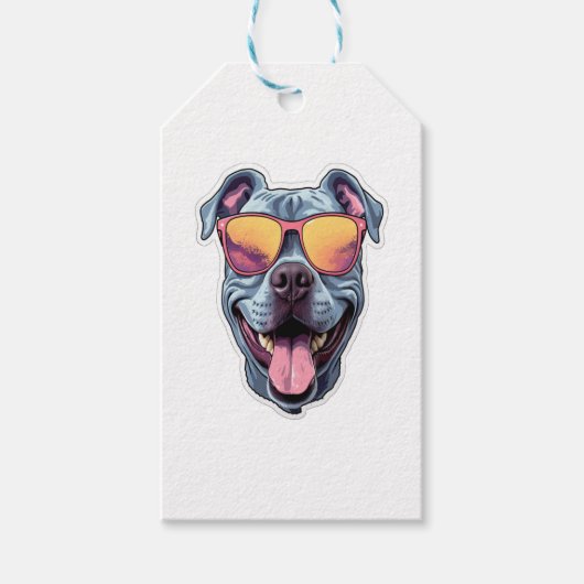 Happy Blue Pitbull met een zonnebril Cadeaulabel (Voorkant)