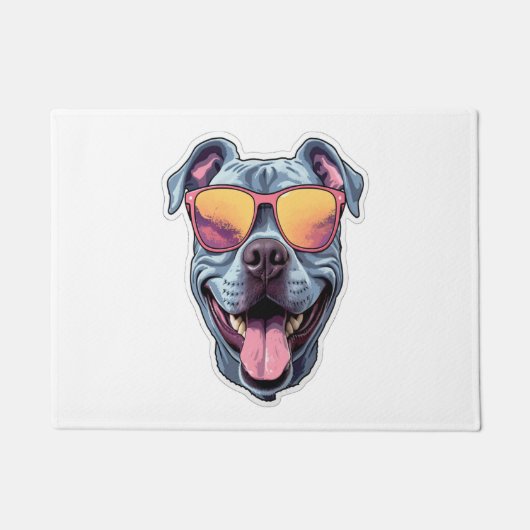 Happy Blue Pitbull met een zonnebril Deurmat (Voorkant)