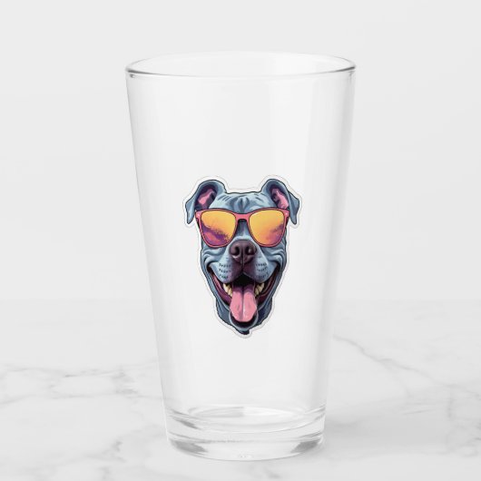 Happy Blue Pitbull met een zonnebril Glas (Voorkant)