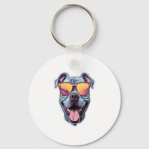 Happy Blue Pitbull met een zonnebril Sleutelhanger