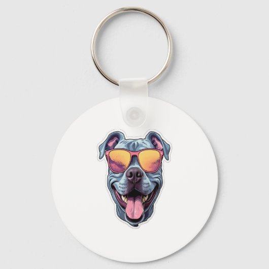 Happy Blue Pitbull met een zonnebril Sleutelhanger (Voorkant)