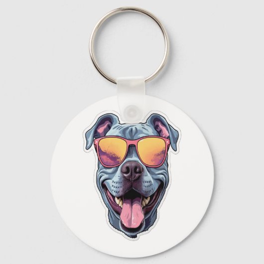 Happy Blue Pitbull met een zonnebril Sleutelhanger (Voorkant)