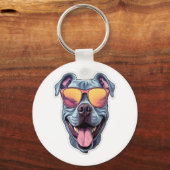 Happy Blue Pitbull met een zonnebril Sleutelhanger (Voorkant)