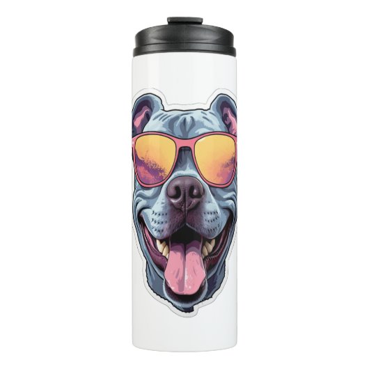 Happy Blue Pitbull met een zonnebril Thermosbeker (Voorkant)