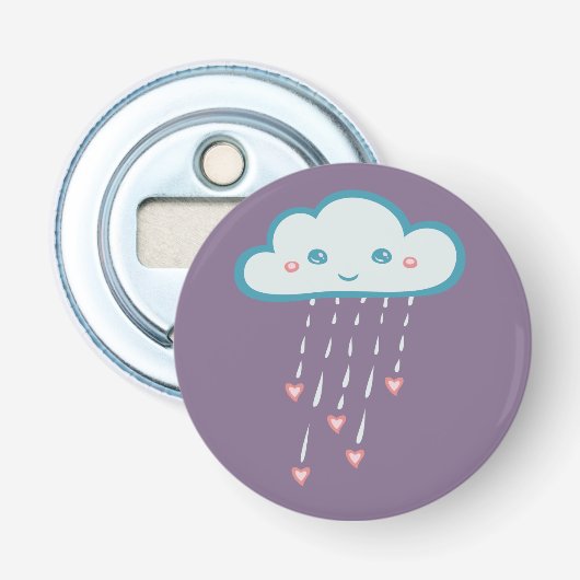 Happy Blue Rain Cloud Raining Roze Hearts Button Flesopener (Voorkant)