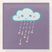 Happy Blue Rain Cloud Raining Roze Hearts Glazen Onderzetter (Voorkant)