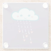 Happy Blue Rain Cloud Raining Roze Hearts Glazen Onderzetter (Achterkant)