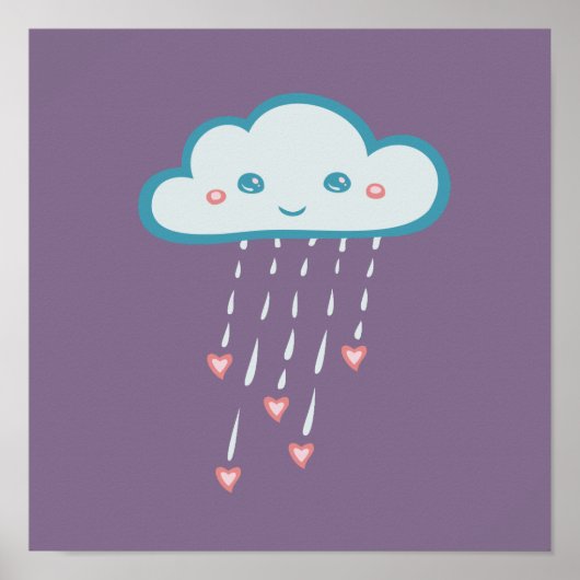 Happy Blue Rain Cloud Raining Roze Hearts Poster (Voorkant)
