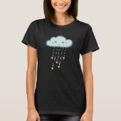 Happy Blue Rain Cloud Raining Roze Hearts T-shirt (Voorkant)