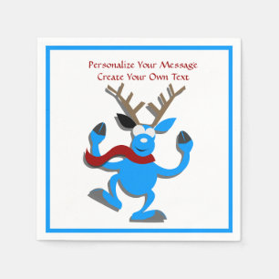 Happy Blue Reindeer Kerstmis personaliseren Servet