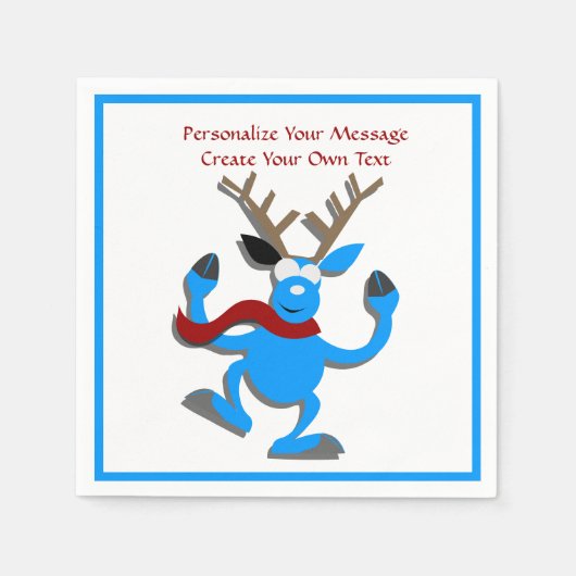 Happy Blue Reindeer Kerstmis personaliseren Servet (Voorkant)