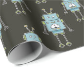 Happy Blue Robot Pattern Cadeaupapier (Rol Hoek)