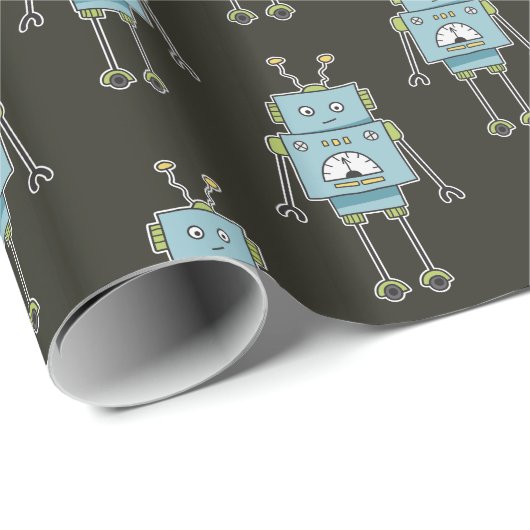 Happy Blue Robot Pattern Cadeaupapier (Rol Hoek)