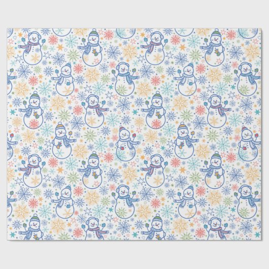 Happy Blue Snowmen Cadeaupapier (Vlak)