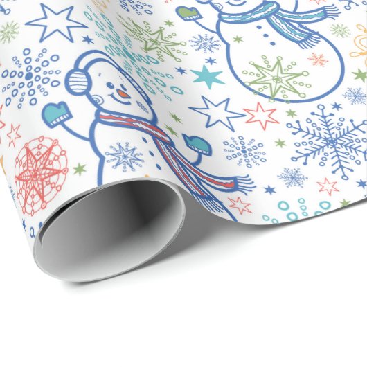 Happy Blue Snowmen Cadeaupapier (Rol Hoek)