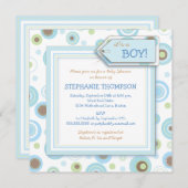 Happy Blue Stippen Boy Baby shower Uitnodiging (Voorkant / Achterkant)