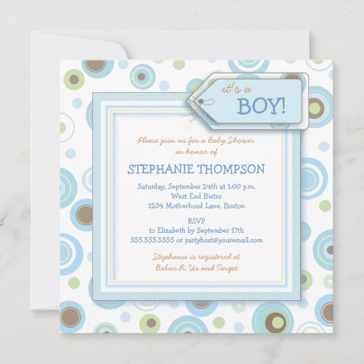 Happy Blue Stippen Boy Baby shower Uitnodiging (Voorkant)
