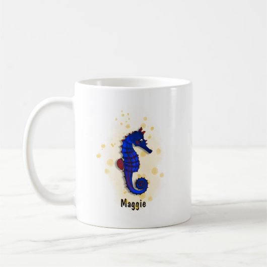 Happy Blue zee Horse waterverf stijl Koffiemok (Links)