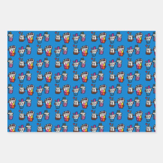 Happy Boba Tea Bubble Teas Bobas Kawaii Inpakpapier Vel (Voorkant)