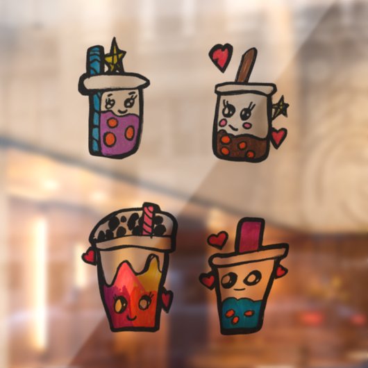 Happy Boba Tea Bubble Teas Bobas Kawaii Raamsticker (Vel 2)