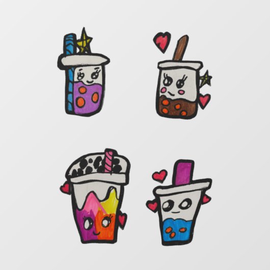 Happy Boba Tea Bubble Teas Bobas Kawaii Raamsticker (Vel)