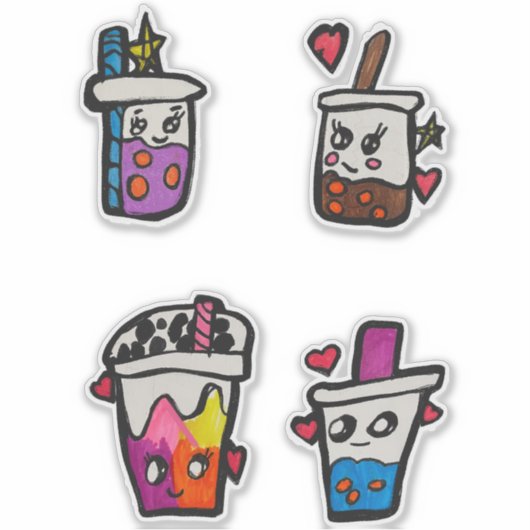 Happy Boba Tea Bubble Teas Bobas Kawaii Sticker (Voorkant)