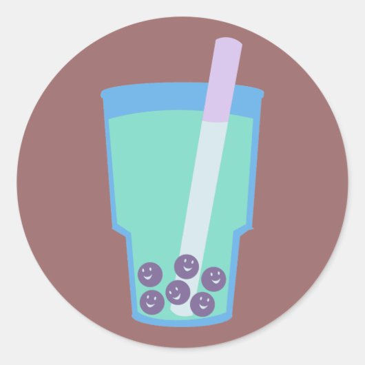 Happy Boba Tea Bubbles Ronde Sticker (Voorkant)