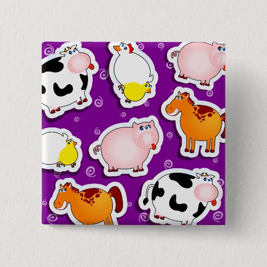 Happy boerderij achtergrond, knop vierkante button 5,1 cm (Voorkant)