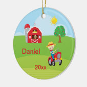 Happy Boerderij Boy Barn Tractor Animals Blonde Keramisch Ornament (Links)