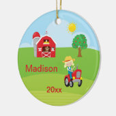 Happy Boerderij Girl Barn Tractor Animals Blonde Keramisch Ornament (Links)