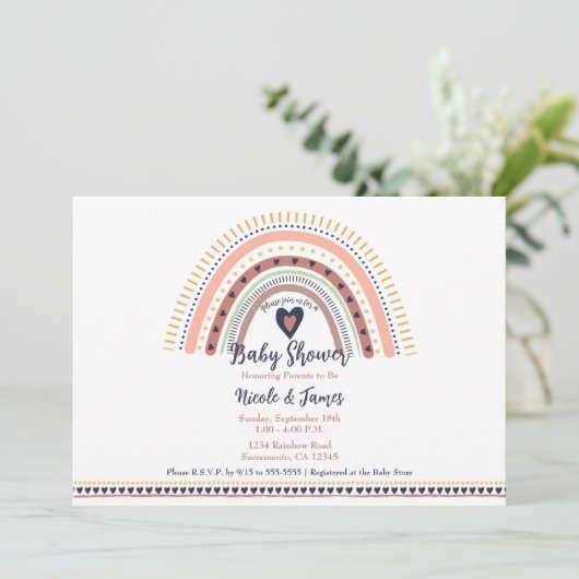 Happy Boho Rainbow Modern Baby shower Kaart (Staand voorkant)