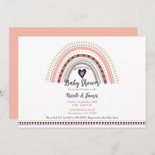 Happy Boho Rainbow Modern Baby shower Kaart (Voorkant / Achterkant)