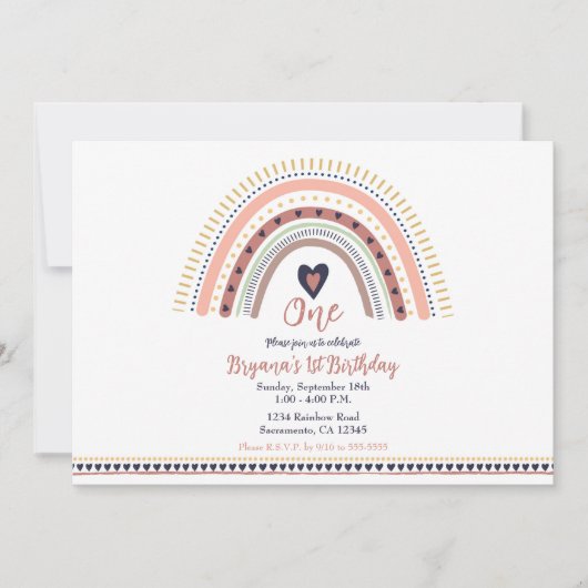 Happy Boho Rainbow Modern Birthday Party Kaart (Voorkant)