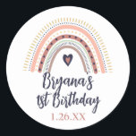 Happy Boho Rainbow Modern Kids Birthday Party Ronde Sticker<br><div class="desc">Overeenkomende objecten zijn beschikbaar.</div>