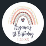 Happy Boho Rainbow Modern Kids Birthday Party Ronde Sticker<br><div class="desc">Overeenkomende objecten zijn beschikbaar.</div>