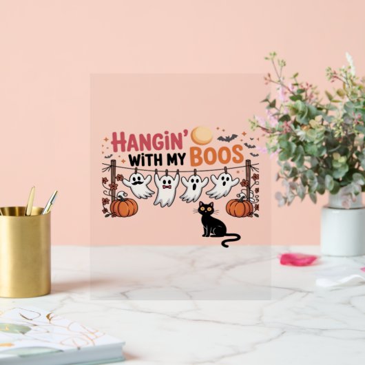 Happy Boo-Day Ghost Cat PNG - Spookachtig Schattig Acryl Bord (Huwelijk)