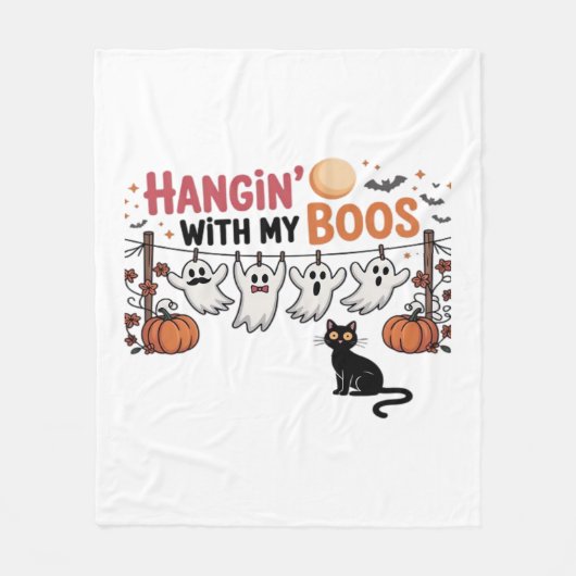 Happy Boo-Day Ghost Cat PNG - Spookachtig Schattig Fleece Deken (Voorkant)