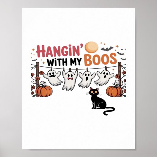 Happy Boo-Day Ghost Cat PNG - Spookachtig Schattig Poster (Voorkant)