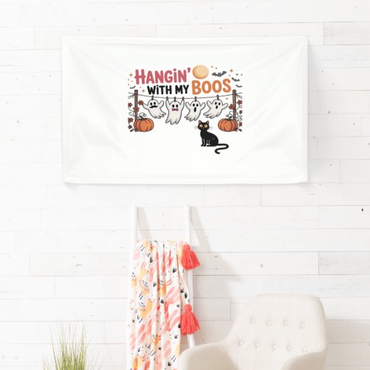 Happy Boo-Day Ghost Cat PNG - Spookachtig Schattig Spandoek (Insitu)