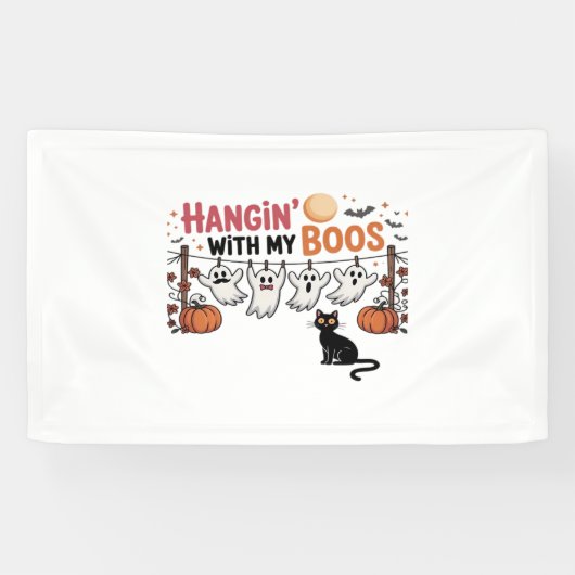 Happy Boo-Day Ghost Cat PNG - Spookachtig Schattig Spandoek (Horizontaal)