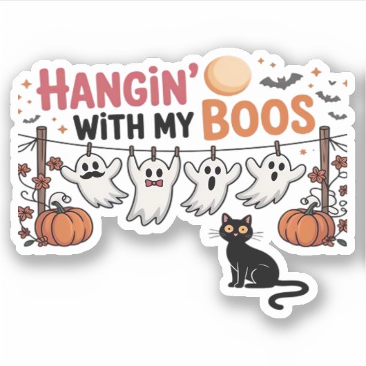Happy Boo-Day Ghost Cat PNG - Spookachtig Schattig Sticker (Voorkant)