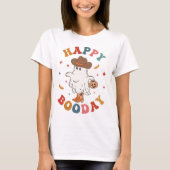 Happy Boo Day Grappige Groovy Cowgirl Halloween T-shirt (Voorkant)