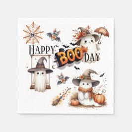 Happy BOO Day Schattigee Waterverf Ghost Herfst Servet