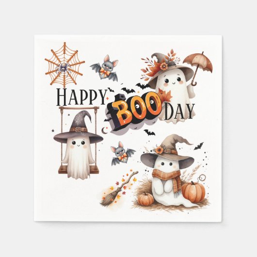 Happy BOO Day Schattigee Waterverf Ghost Herfst Servet (Voorkant)