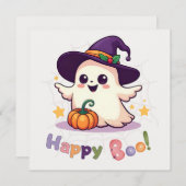 Happy Boo Schattige Ghost Flat Kaart (Voorkant / Achterkant)